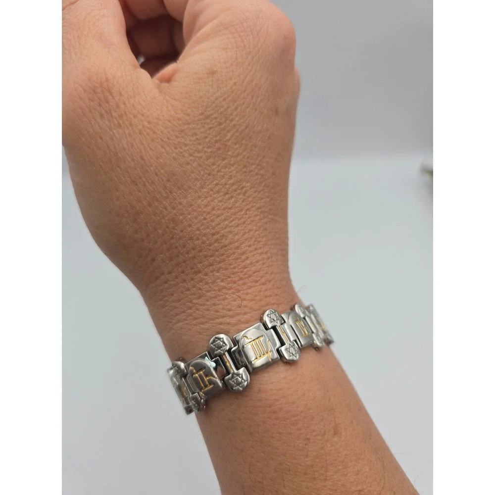 ABCD Ten Commandments Bracelet Unisex 8in Silver Gold Tone Religious Link Clasp‎